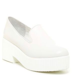 Lacharite White Leather Platform Loafer Shoes